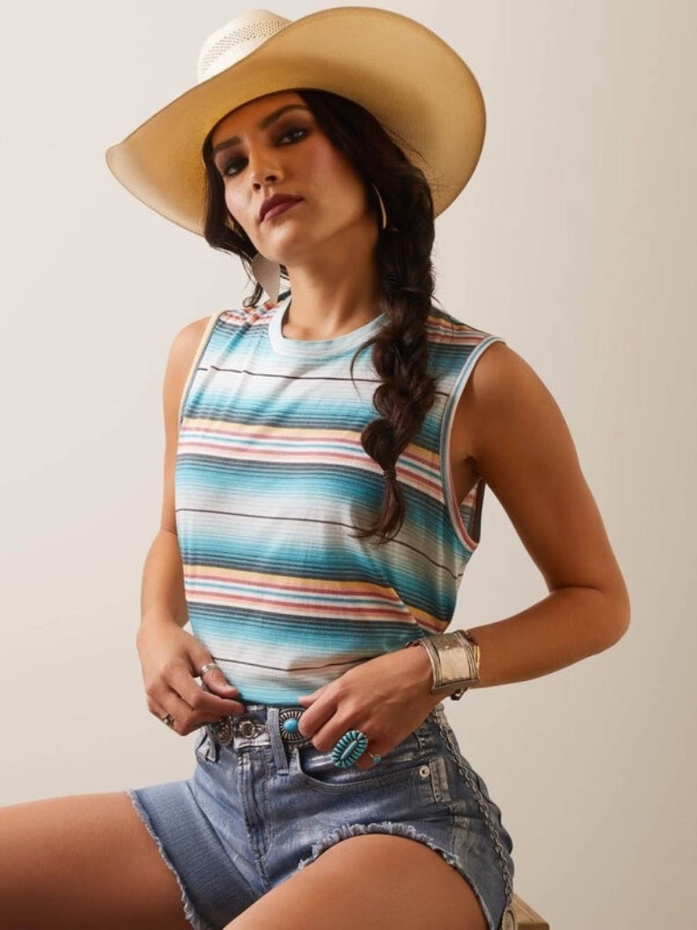Women's Medium Ariat Rodeo Chica Serape Tie Back Tank Top NWOT